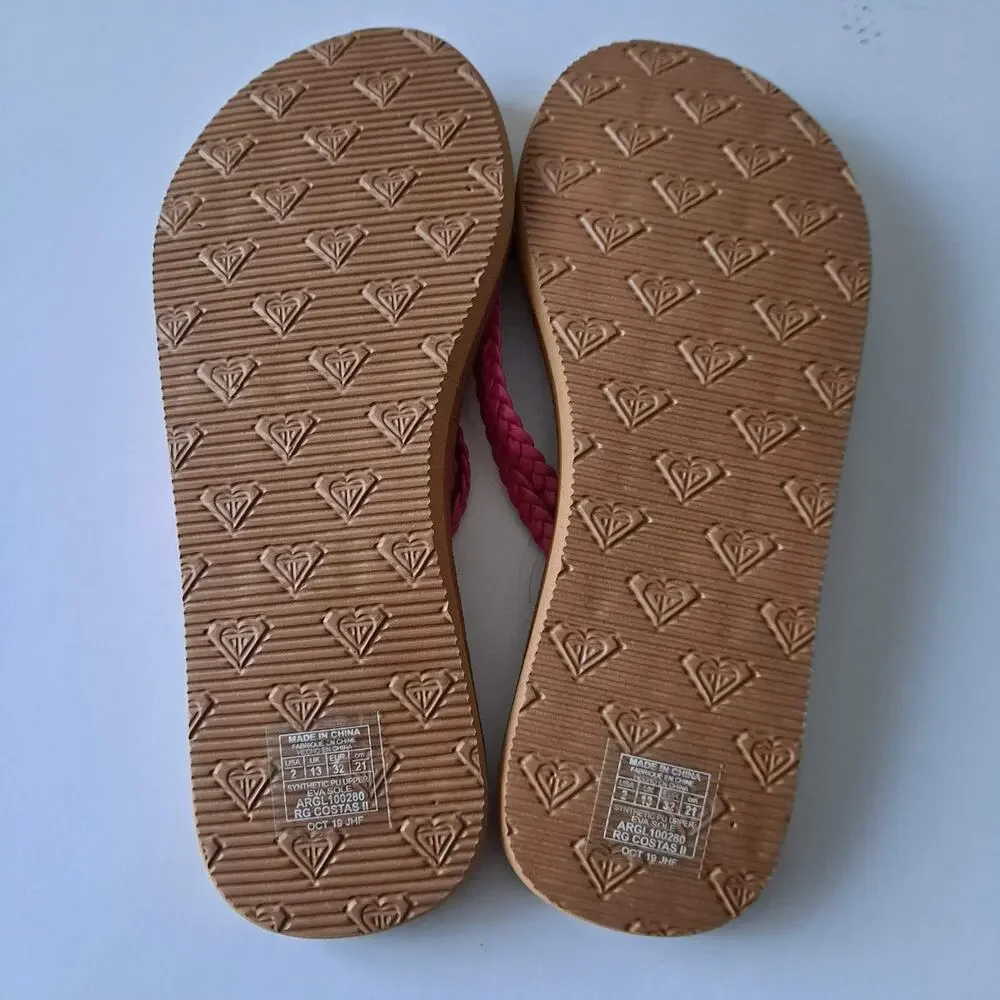 NWT Roxy Costas II Braided Strap Flip Flop Sandals EVA Sole Pink Girls Size 2